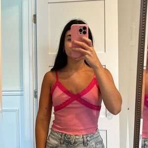 Hot Pink Lace Tank Top